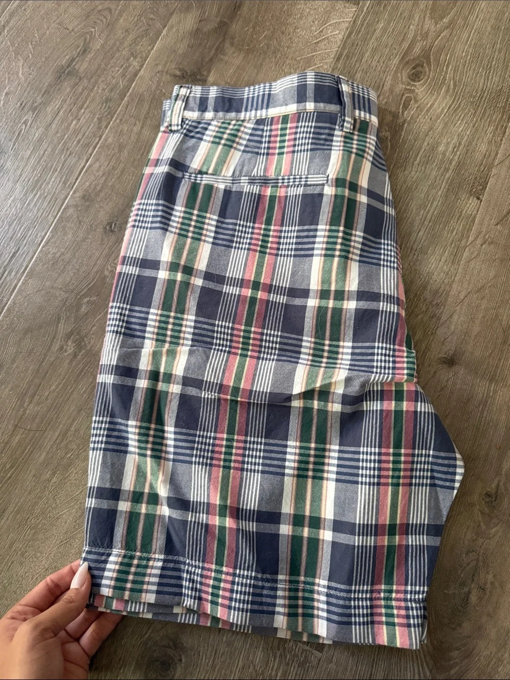 J. Crew Men’s Navy Plaid Cotton Chinos with Pink & Green Stripes